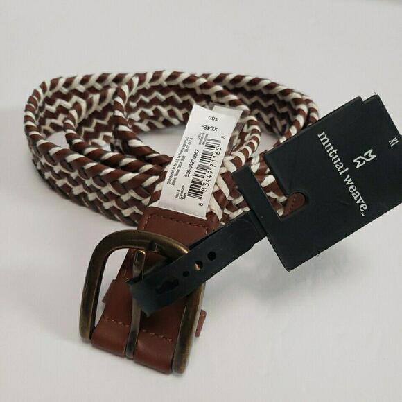 JCPenney Womens belt Faux Brown Leather Woven White Jute‎ NWT XL Natural Weave - Picture 1 of 5